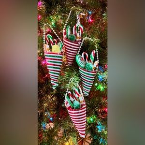 Vintage Christmas Frosted Candy & Candy Canes & acrylic wrapped candy ornaments